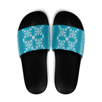 Hawaiian Quilt Pattern Slide Sandals Teal Hawaii Culture Tropical LT9 Teal - Polynesian Pride