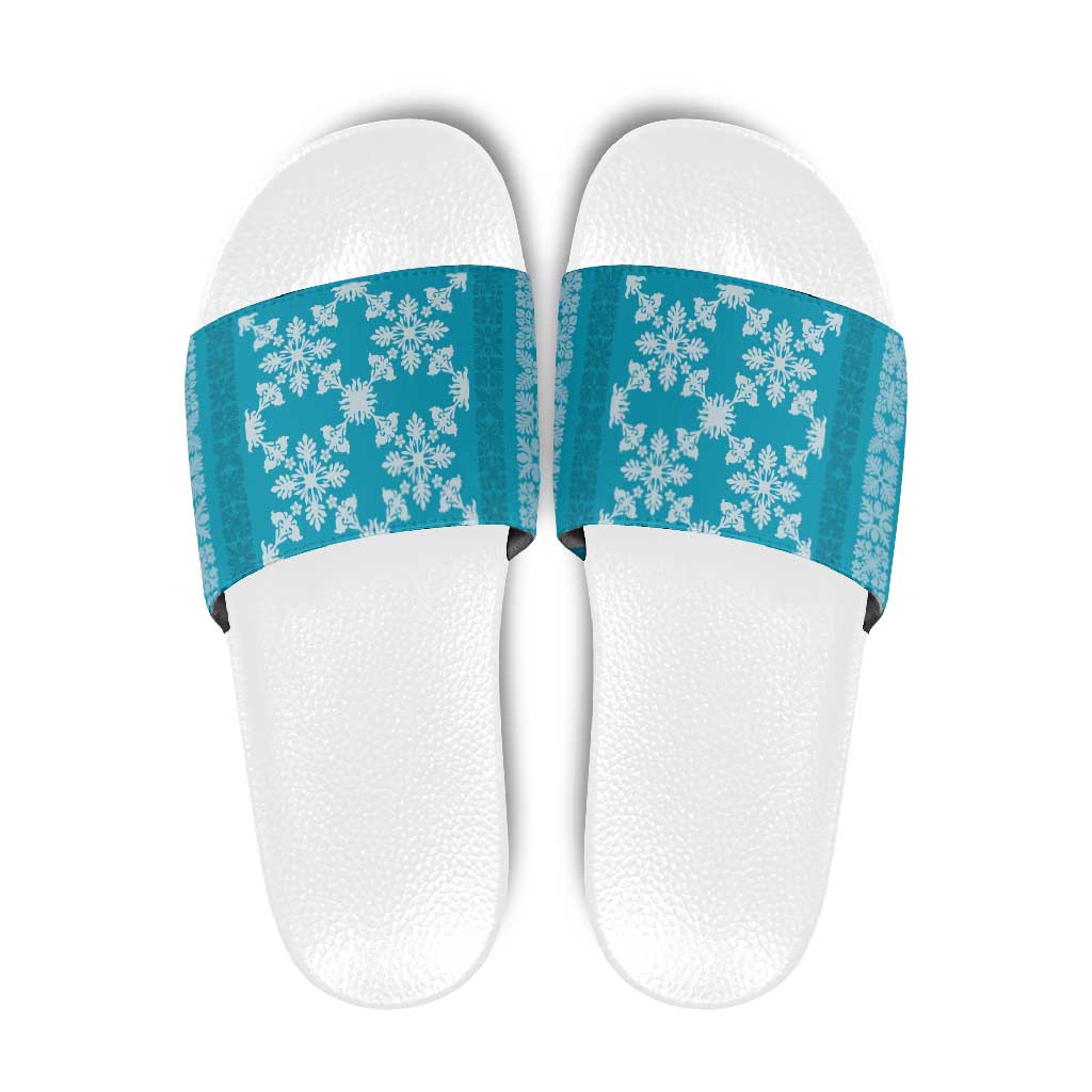 Hawaiian Quilt Pattern Slide Sandals Teal Hawaii Culture Tropical LT9 Teal - Polynesian Pride