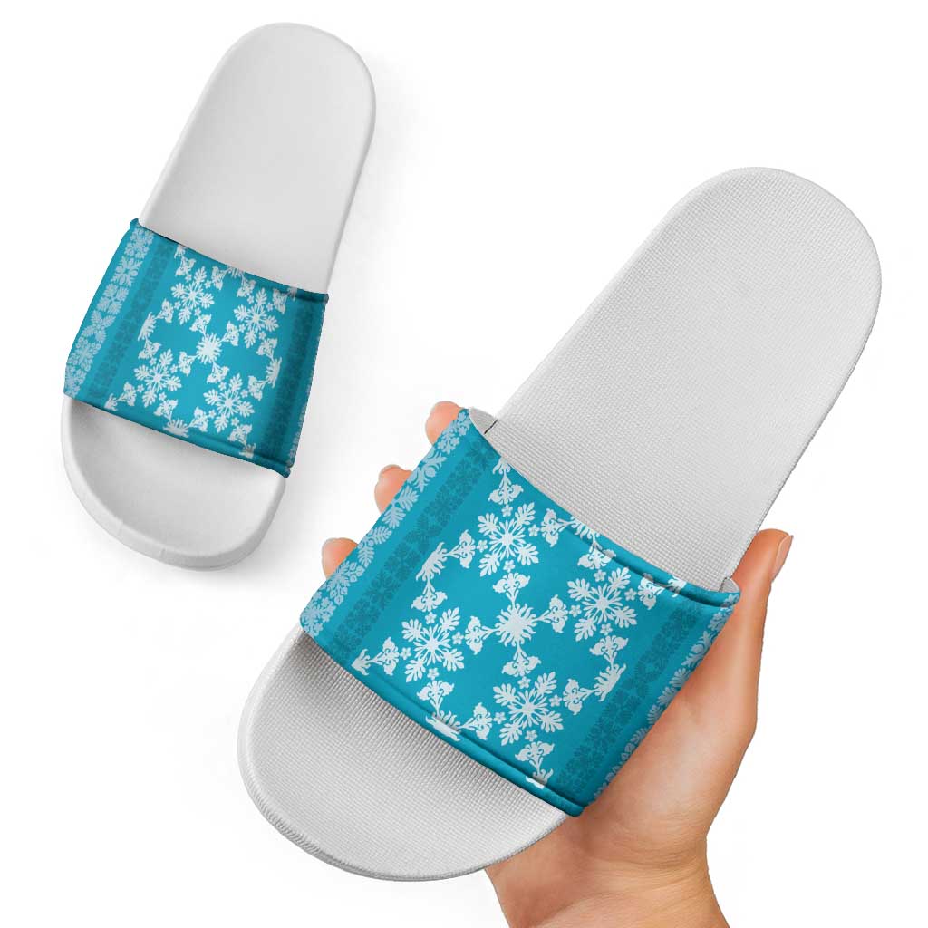 Hawaiian Quilt Pattern Slide Sandals Teal Hawaii Culture Tropical LT9 - Polynesian Pride