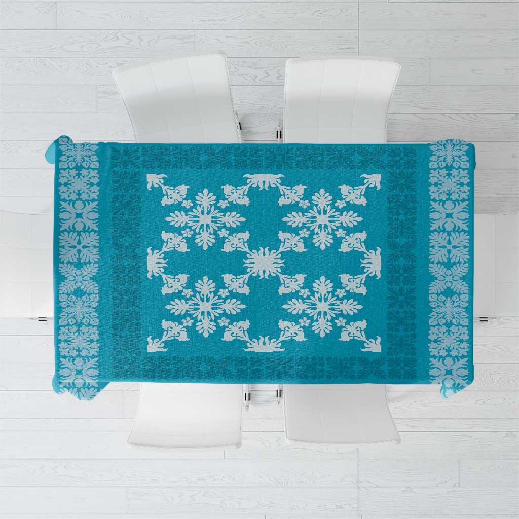 Hawaiian Quilt Pattern Tablecloth Teal Hawaii Culture Tropical - Polynesian Pride
