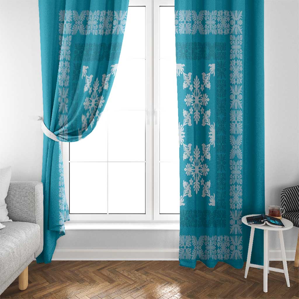 Hawaiian Quilt Pattern Window Curtain Teal Hawaii Culture Tropical - Polynesian Pride