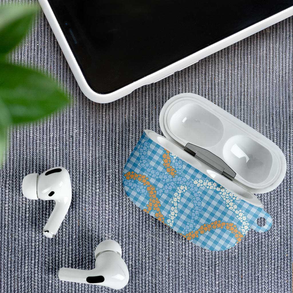Blue Tropical Floral Palaka AirPods Case Hawaiian Quilt Pattern - Polynesian Pride