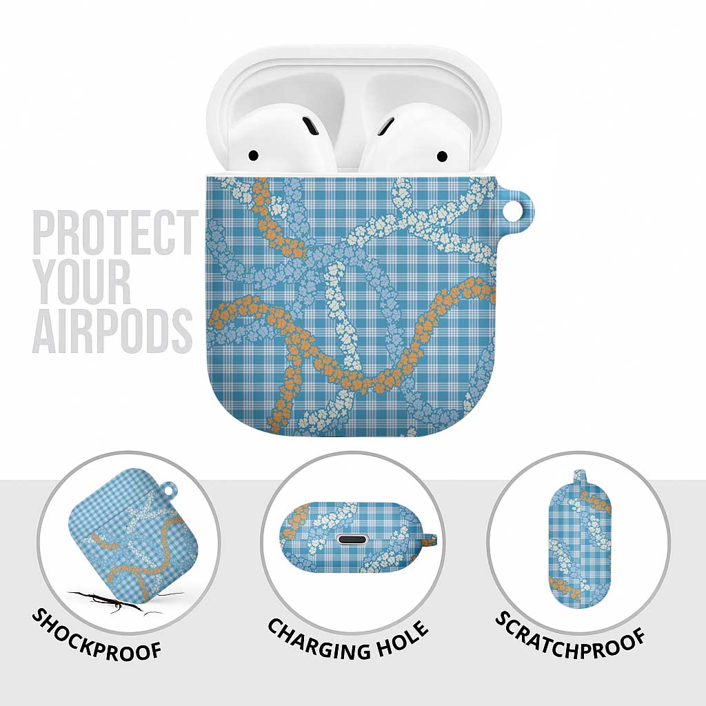 Blue Tropical Floral Palaka AirPods Case Hawaiian Quilt Pattern - Polynesian Pride