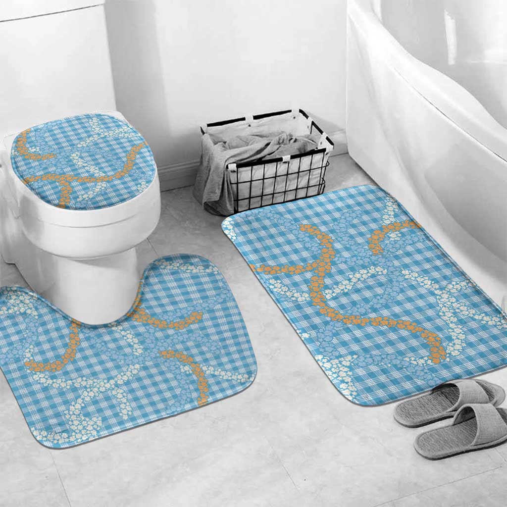 Blue Tropical Floral Palaka Bathroom Set Hawaiian Quilt Pattern - Polynesian Pride