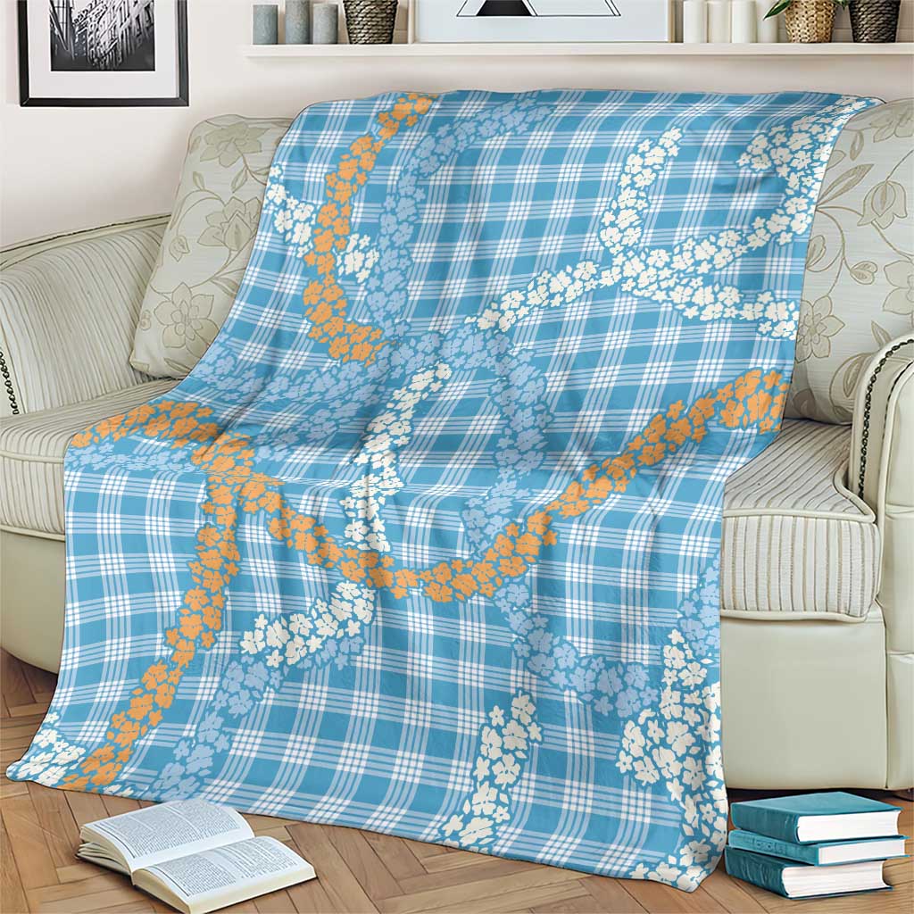 Blue Tropical Floral Palaka Blanket Hawaiian Quilt Pattern - Polynesian Pride