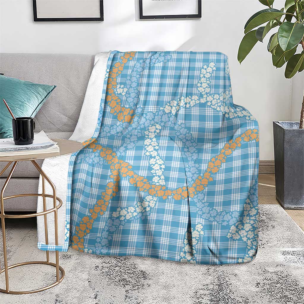 Blue Tropical Floral Palaka Blanket Hawaiian Quilt Pattern - Polynesian Pride