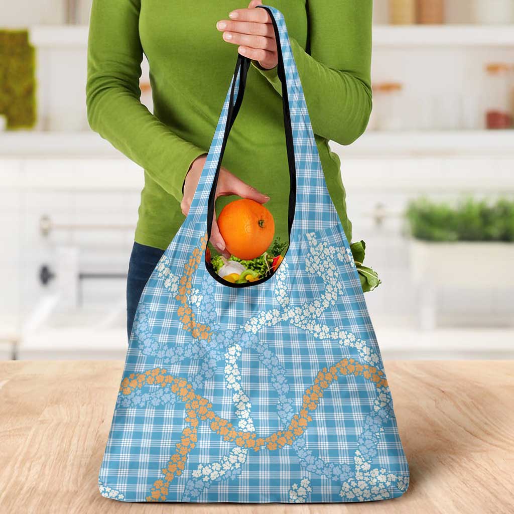 Blue Tropical Floral Palaka Grocery Bag Hawaiian Quilt Pattern - Polynesian Pride