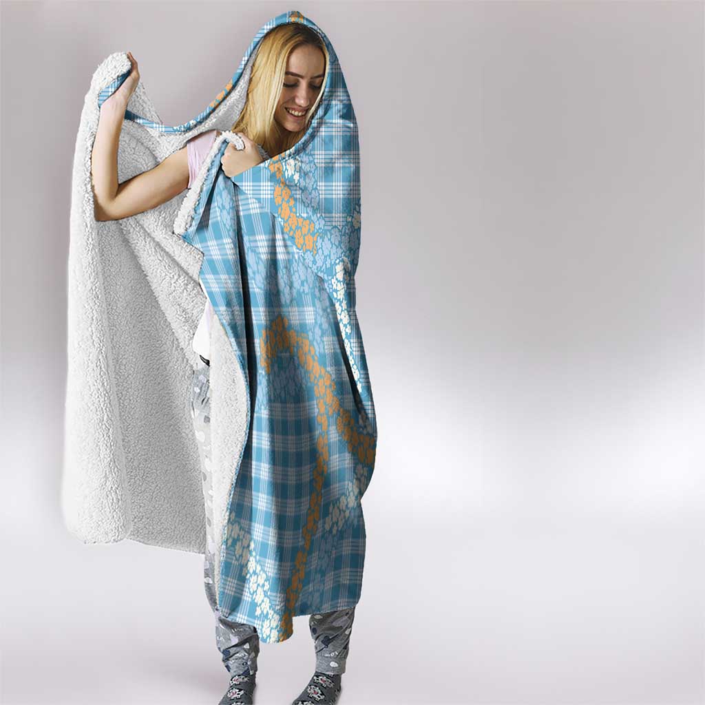 Blue Tropical Floral Palaka Hooded Blanket Hawaiian Quilt Pattern - Polynesian Pride