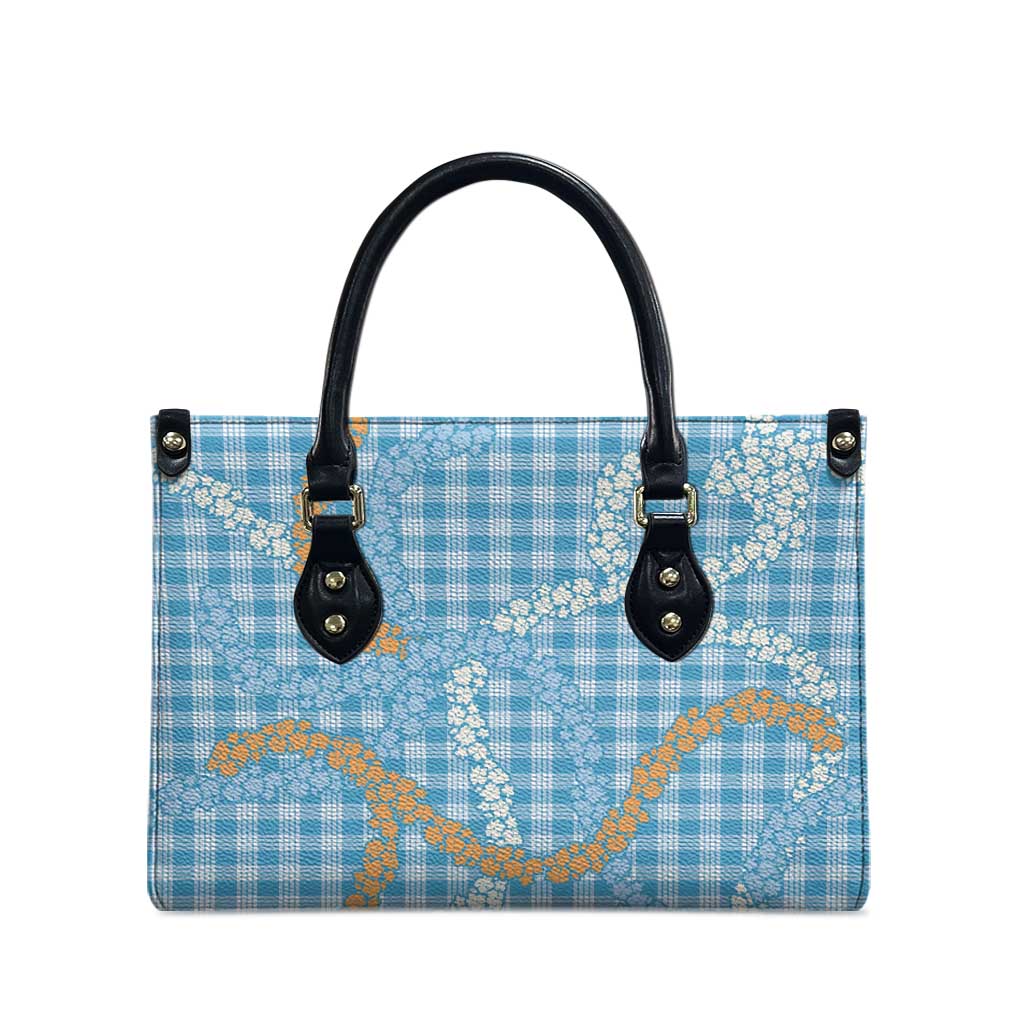 Blue Tropical Floral Palaka Leather Bag Hawaiian Quilt Pattern - Polynesian Pride