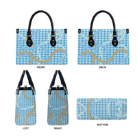 Blue Tropical Floral Palaka Leather Bag Hawaiian Quilt Pattern - Polynesian Pride