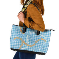 Blue Tropical Floral Palaka Leather Tote Bag Hawaiian Quilt Pattern - Polynesian Pride