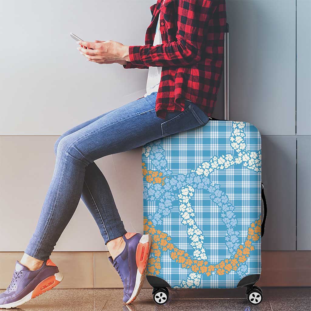 Blue Tropical Floral Palaka Luggage Cover Hawaiian Quilt Pattern - Polynesian Pride