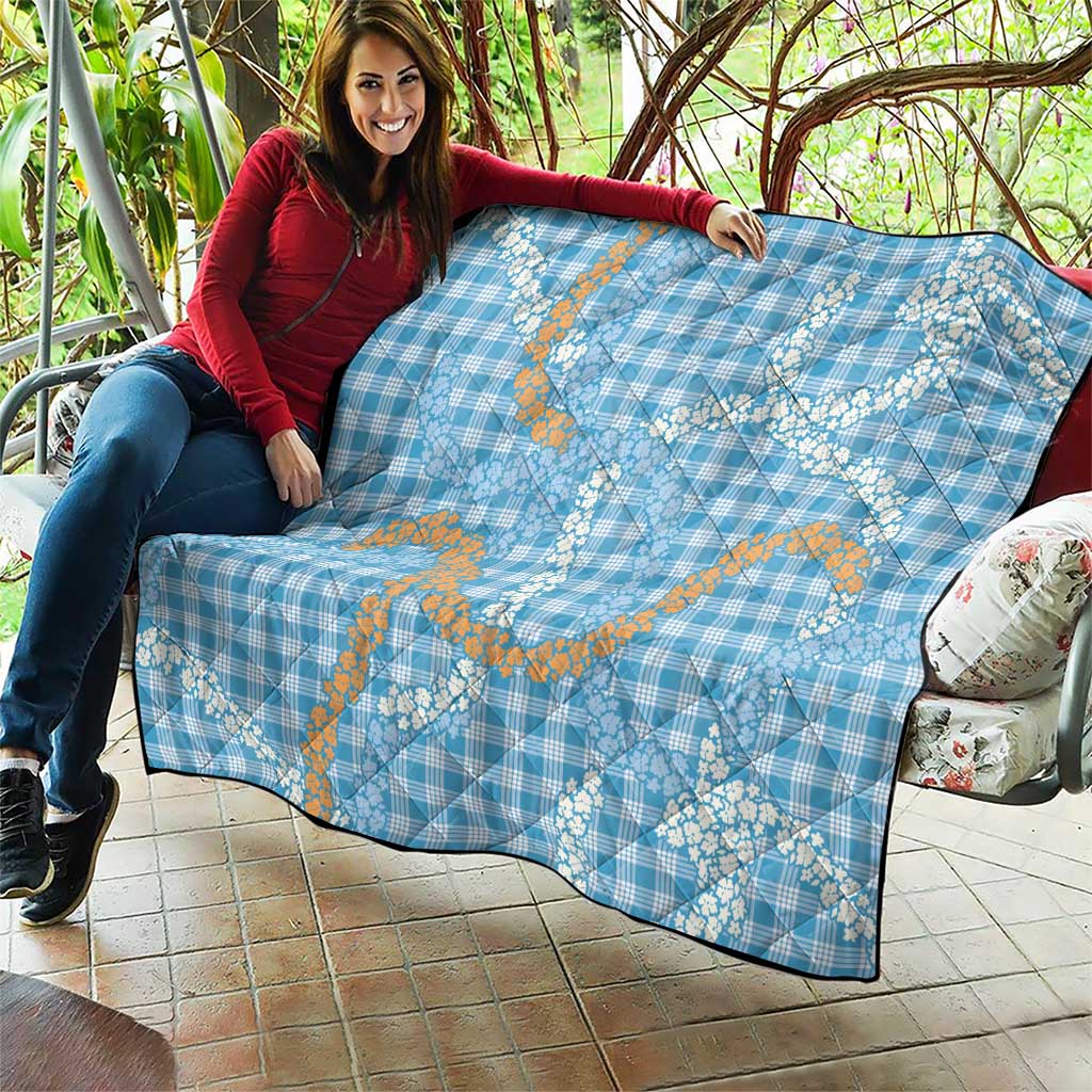 Blue Tropical Floral Palaka Quilt Hawaiian Quilt Pattern - Polynesian Pride