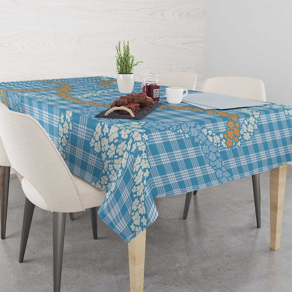 Blue Tropical Floral Palaka Tablecloth Hawaiian Quilt Pattern - Polynesian Pride