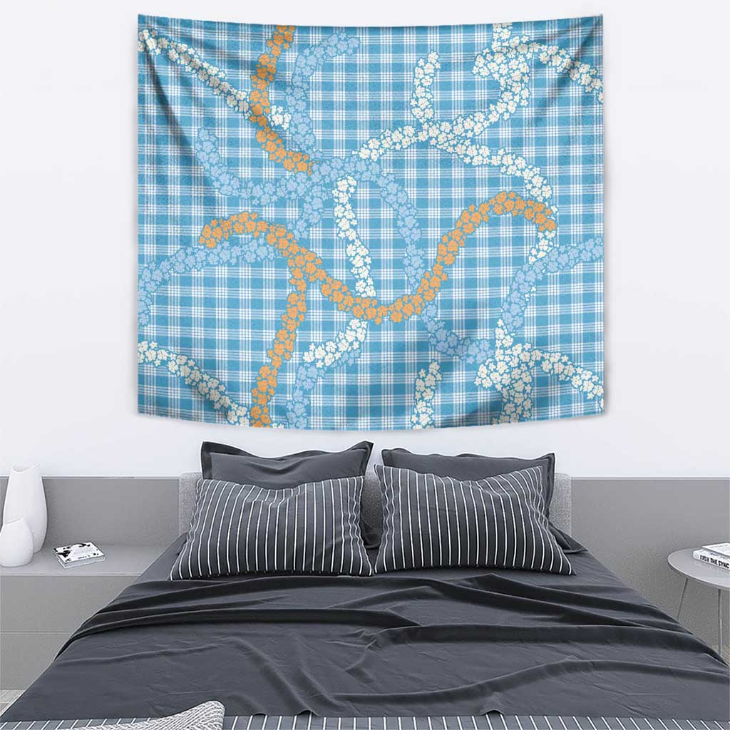Blue Tropical Floral Palaka Tapestry Hawaiian Quilt Pattern - Polynesian Pride