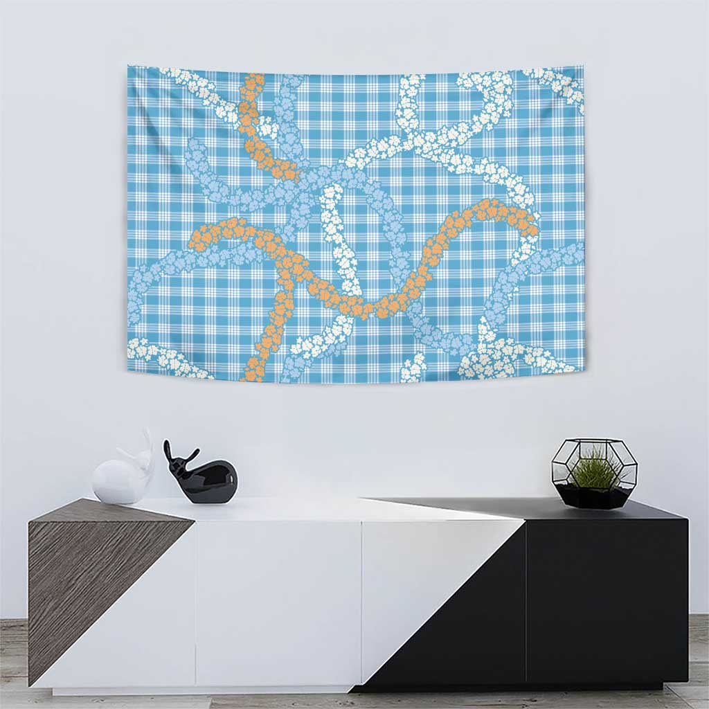 Blue Tropical Floral Palaka Tapestry Hawaiian Quilt Pattern - Polynesian Pride