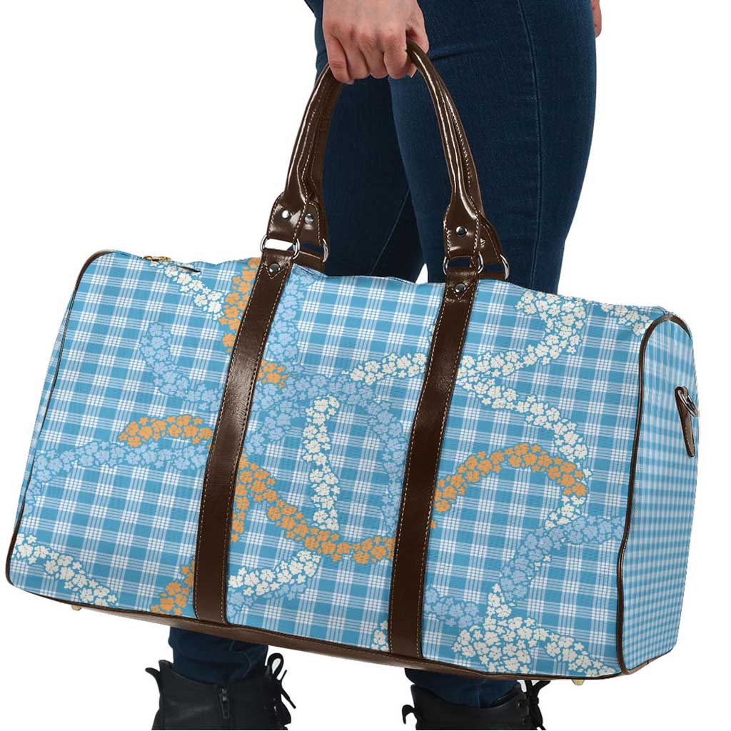 Blue Tropical Floral Palaka Travel Bag Hawaiian Quilt Pattern - Polynesian Pride