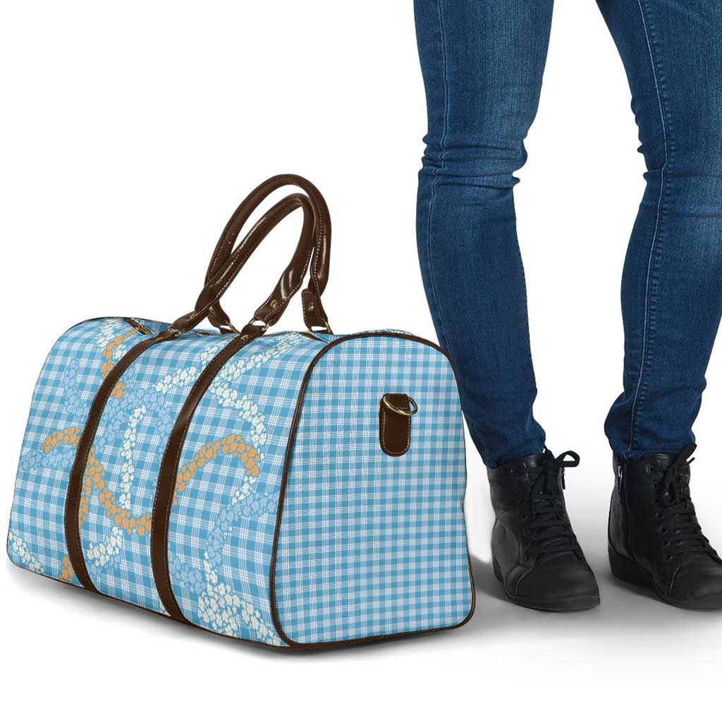 Blue Tropical Floral Palaka Travel Bag Hawaiian Quilt Pattern - Polynesian Pride