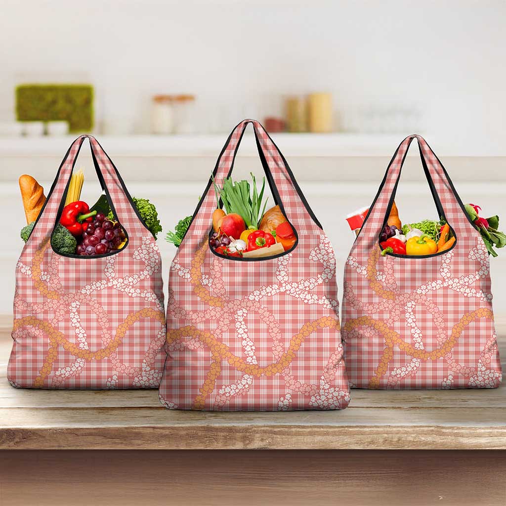 Pink Tropical Floral Palaka Grocery Bag Hawaiian Quilt Pattern - Polynesian Pride