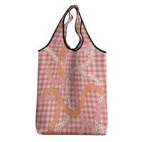 Pink Tropical Floral Palaka Grocery Bag Hawaiian Quilt Pattern - Polynesian Pride