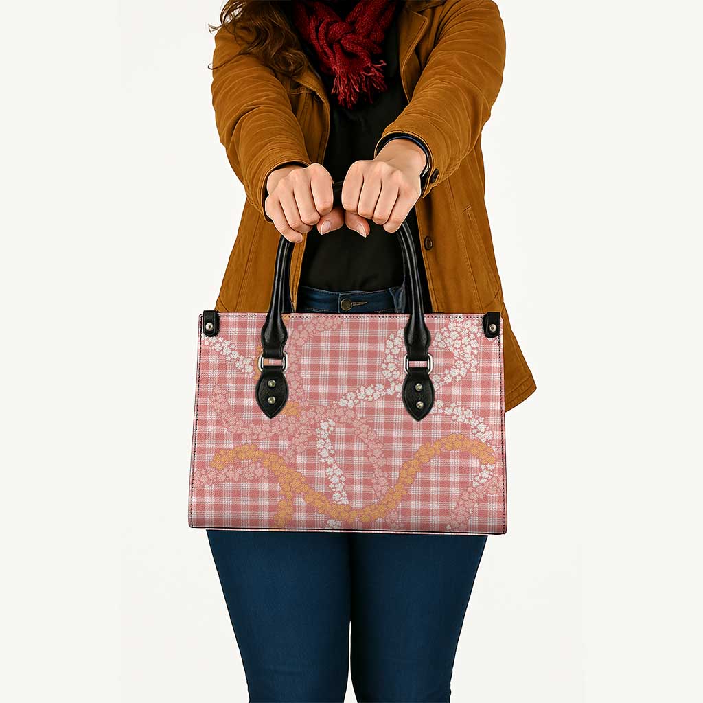 Pink Tropical Floral Palaka Leather Bag Hawaiian Quilt Pattern - Polynesian Pride
