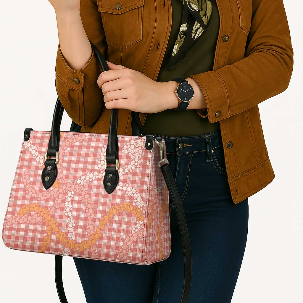 Pink Tropical Floral Palaka Leather Bag Hawaiian Quilt Pattern - Polynesian Pride