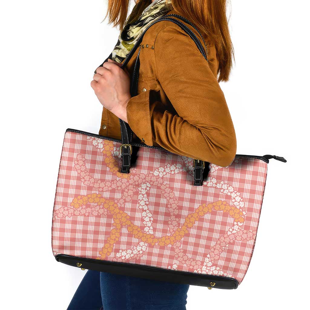 Pink Tropical Floral Palaka Leather Tote Bag Hawaiian Quilt Pattern - Polynesian Pride