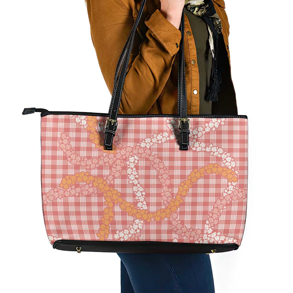 Pink Tropical Floral Palaka Leather Tote Bag Hawaiian Quilt Pattern - Polynesian Pride