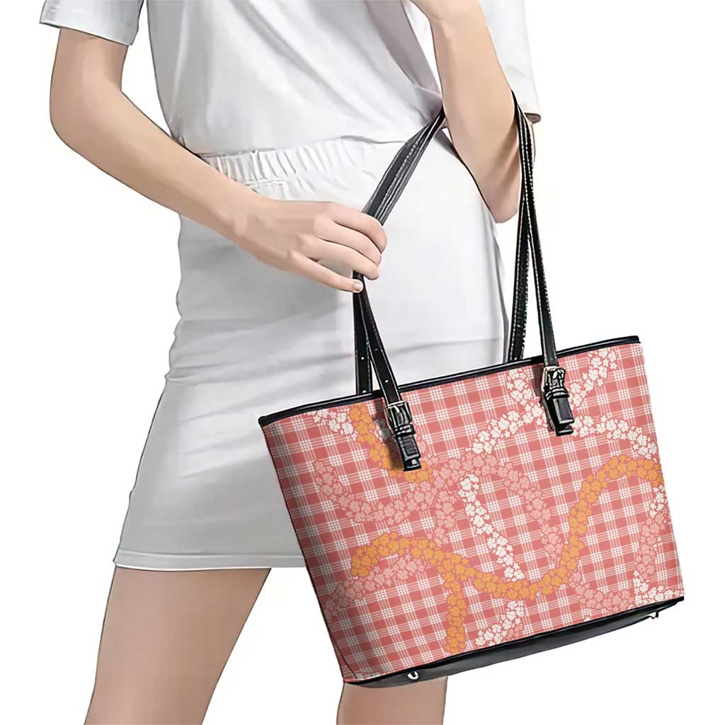 Pink Tropical Floral Palaka Leather Tote Bag Hawaiian Quilt Pattern - Polynesian Pride