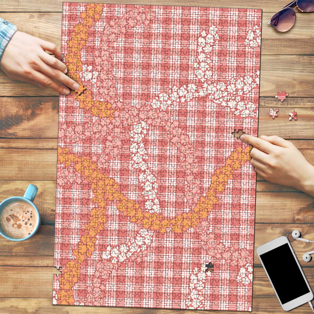 Pink Tropical Floral Palaka Puzzle Hawaiian Quilt Pattern - Polynesian Pride