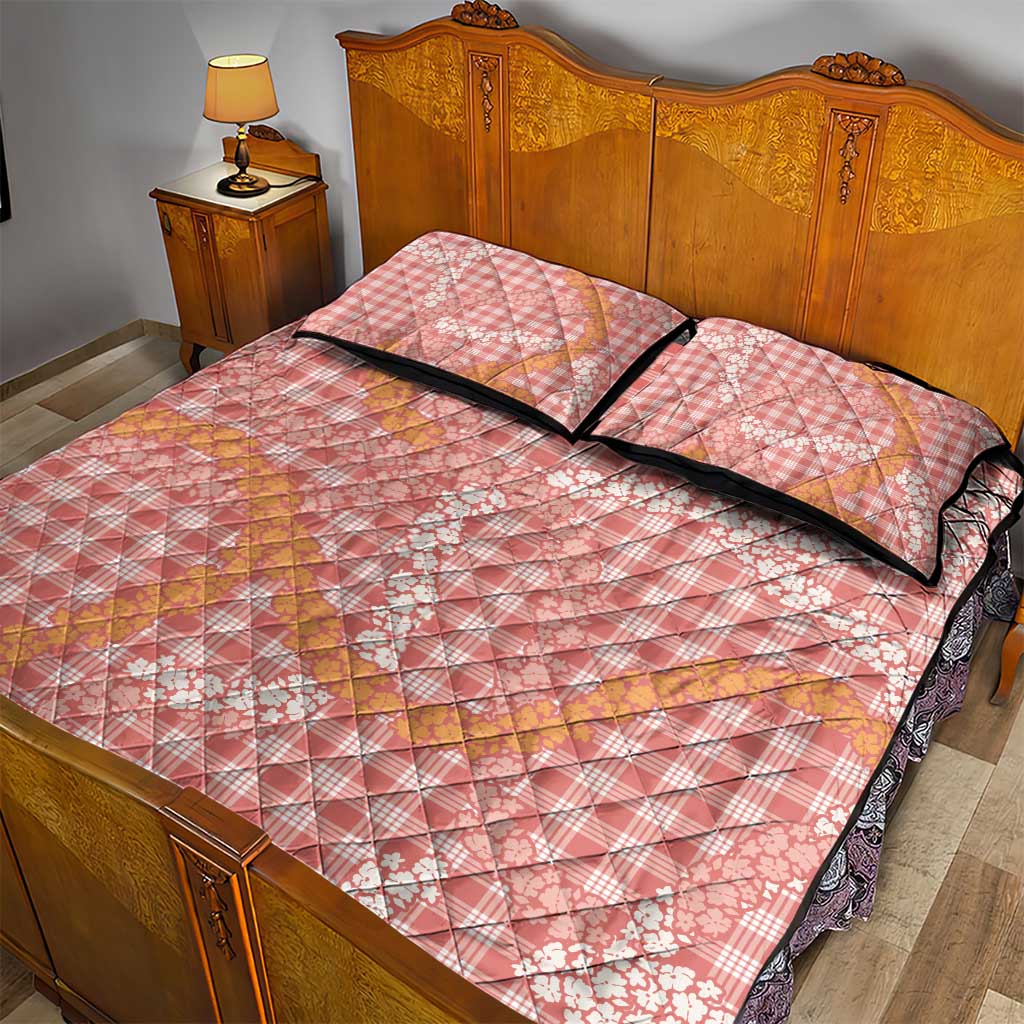Pink Tropical Floral Palaka Quilt Bed Set Hawaiian Quilt Pattern - Polynesian Pride