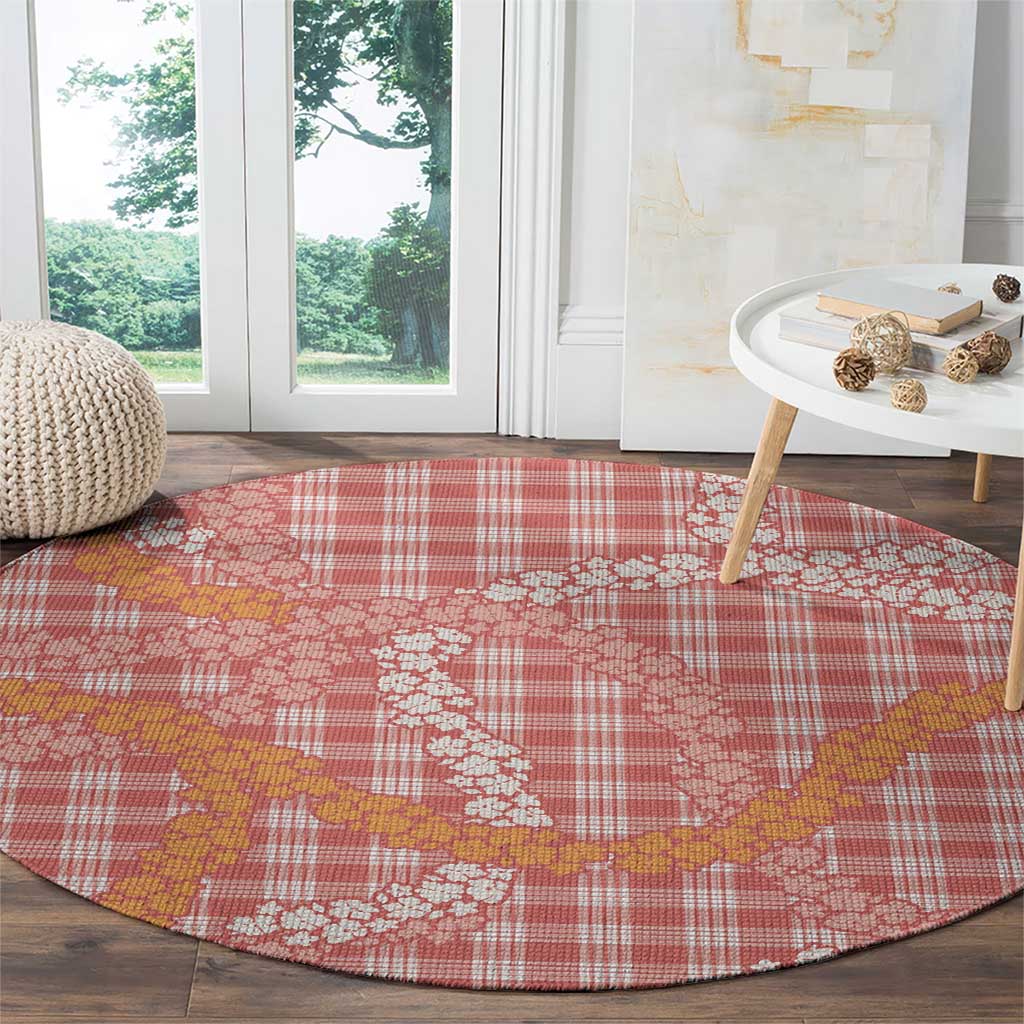 Pink Tropical Floral Palaka Round Carpet Hawaiian Quilt Pattern - Polynesian Pride