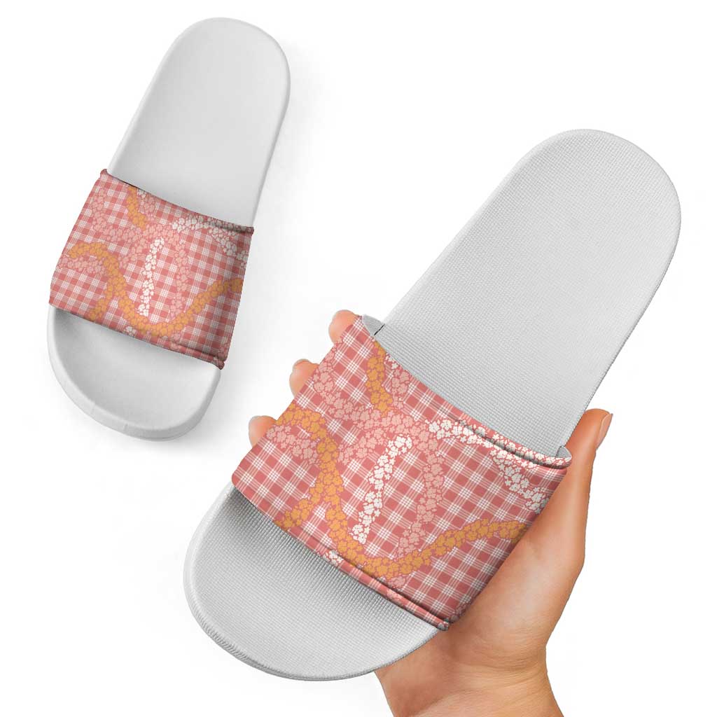 Pink Tropical Floral Palaka Slide Sandals Hawaiian Quilt Pattern - Polynesian Pride
