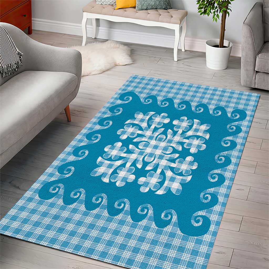 Blue Ulu Palaka Quilt Pattern Area Rug Hawaii Culture Breadfruit LT9 - Polynesian Pride