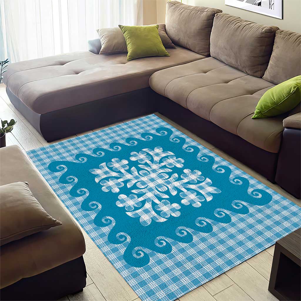 Blue Ulu Palaka Quilt Pattern Area Rug Hawaii Culture Breadfruit LT9 - Polynesian Pride
