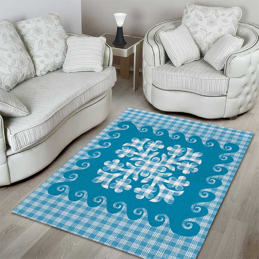 Blue Ulu Palaka Quilt Pattern Area Rug Hawaii Culture Breadfruit LT9 - Polynesian Pride
