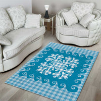 Blue Ulu Palaka Quilt Pattern Area Rug Hawaii Culture Breadfruit LT9 - Polynesian Pride