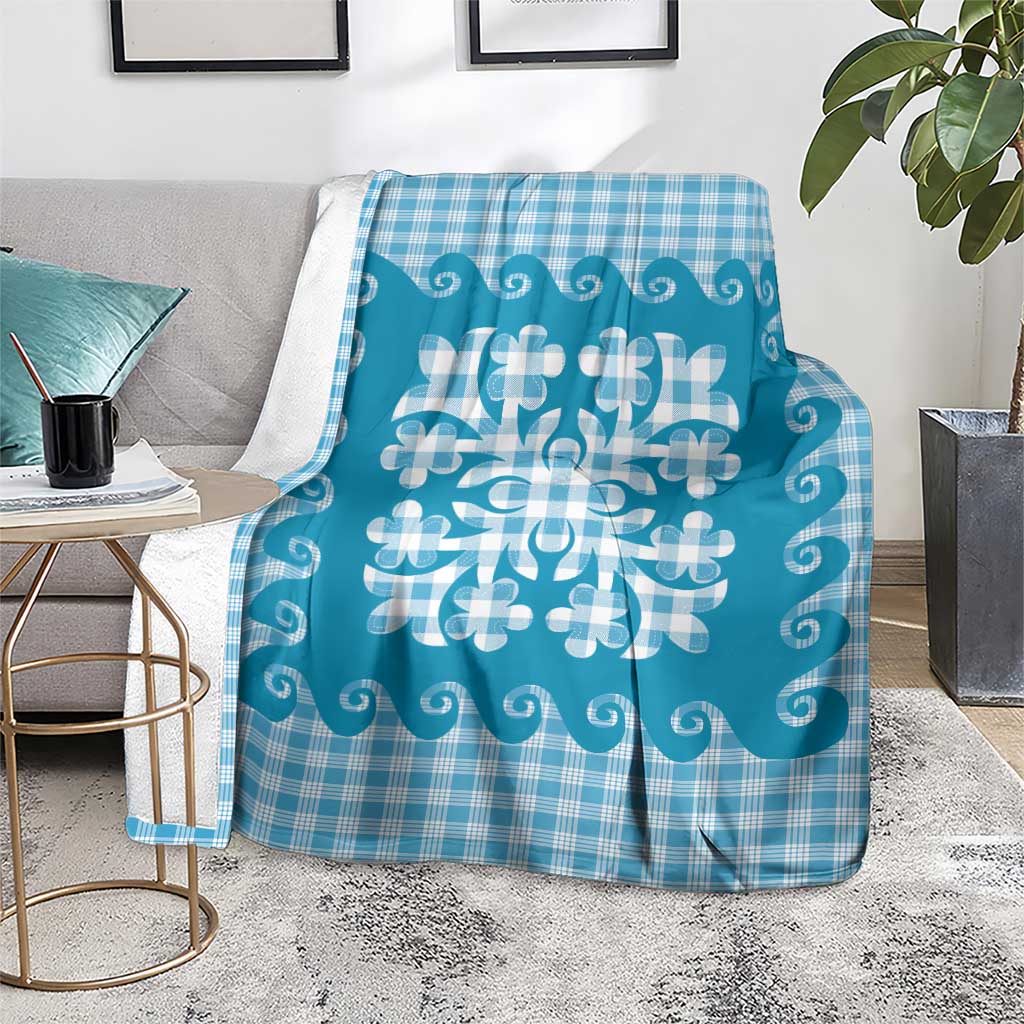 Blue Ulu Palaka Quilt Pattern Blanket Hawaii Culture Breadfruit - Polynesian Pride