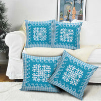 Blue Ulu Palaka Quilt Pattern Pillow Cover Hawaii Culture Breadfruit - Polynesian Pride