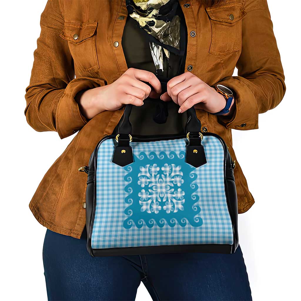 Blue Ulu Palaka Quilt Pattern Shoulder Handbag Hawaii Culture Breadfruit - Polynesian Pride
