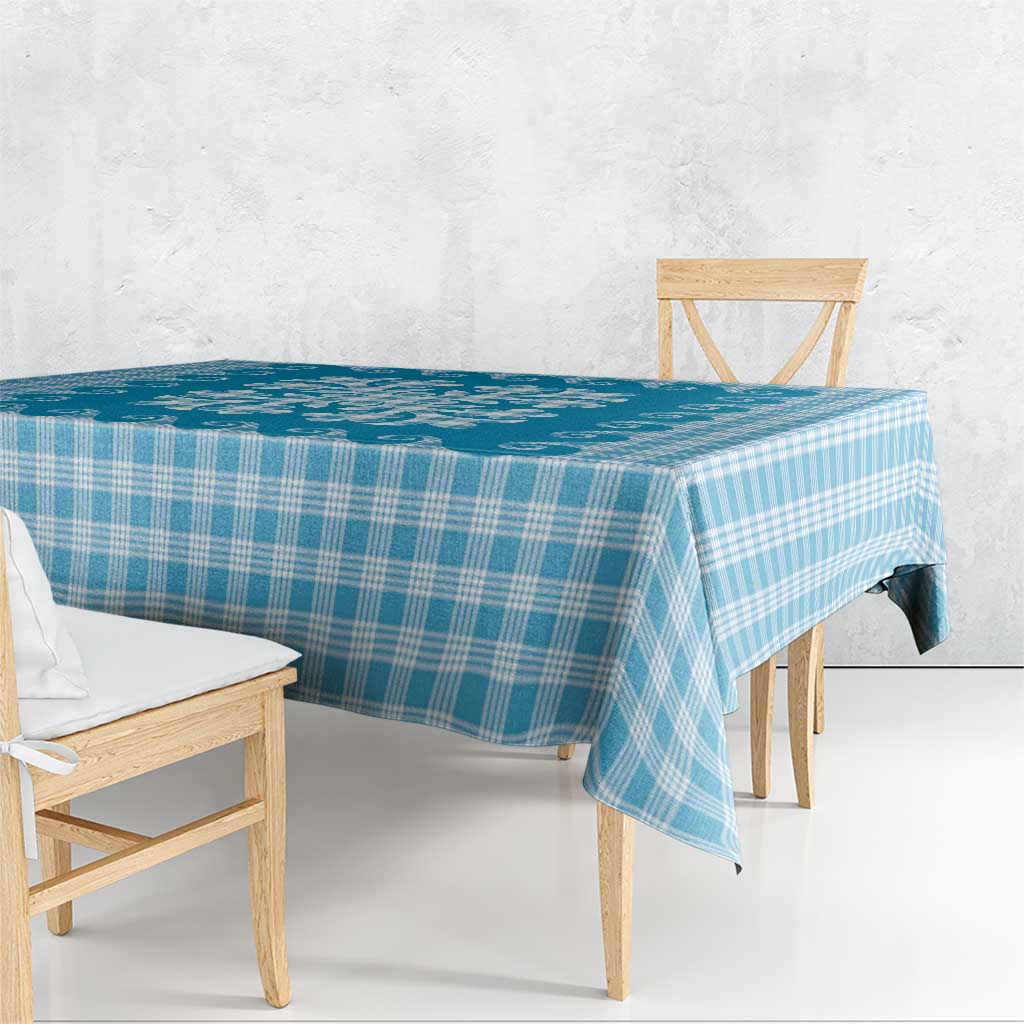 Blue Ulu Palaka Quilt Pattern Tablecloth Hawaii Culture Breadfruit - Polynesian Pride