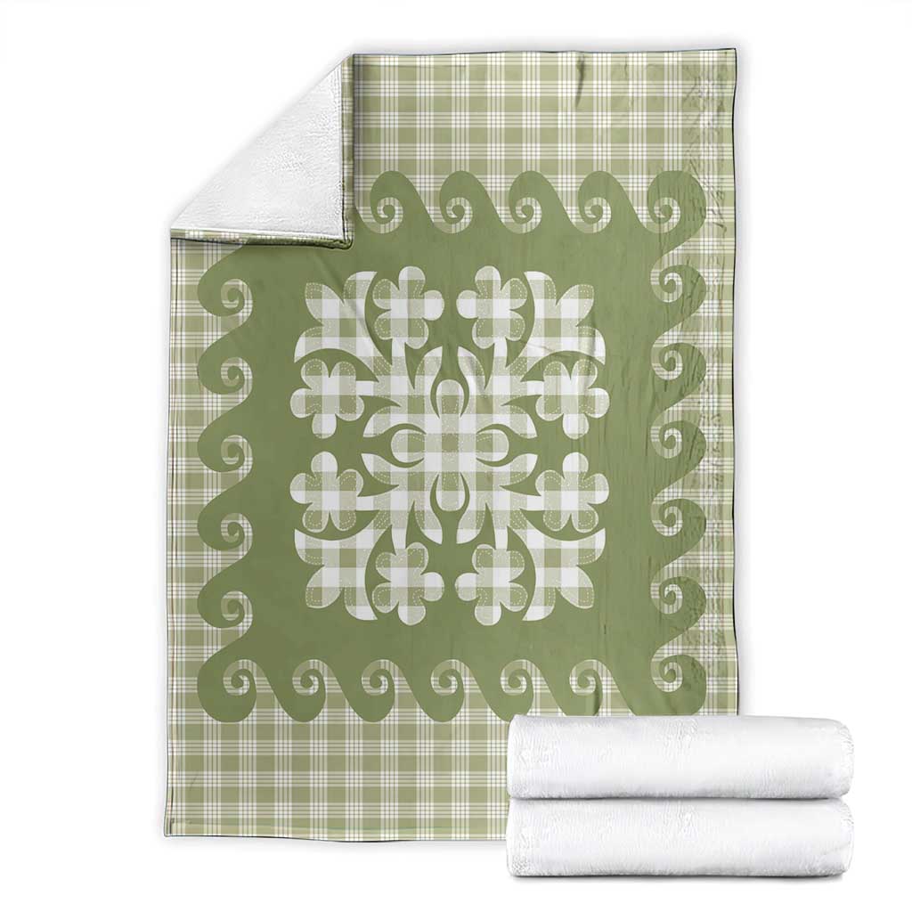 Green Ulu Palaka Quilt Pattern Blanket Hawaii Culture Breadfruit - Polynesian Pride