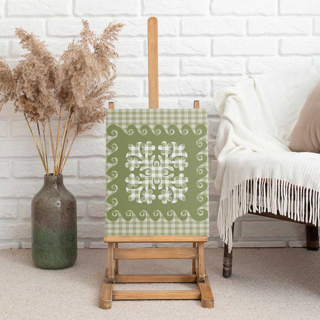 Green Ulu Palaka Quilt Pattern Canvas Wall Art Hawaii Culture Breadfruit - Polynesian Pride