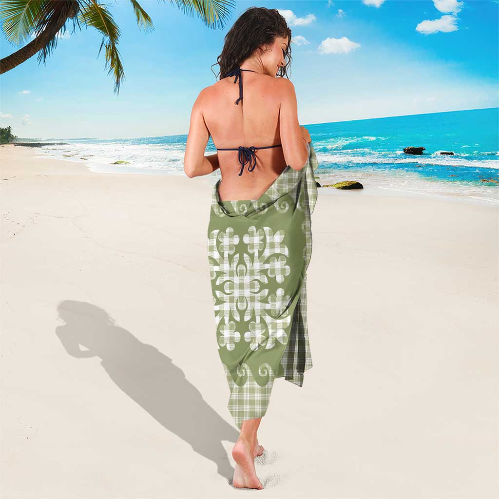 Green Ulu Palaka Quilt Pattern Sarong Hawaii Culture Breadfruit - Polynesian Pride