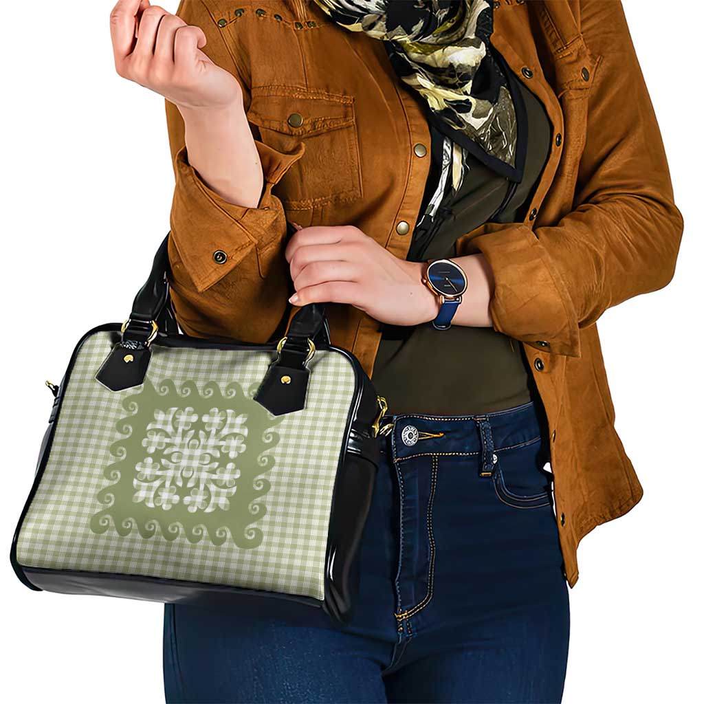 Green Ulu Palaka Quilt Pattern Shoulder Handbag Hawaii Culture Breadfruit - Polynesian Pride