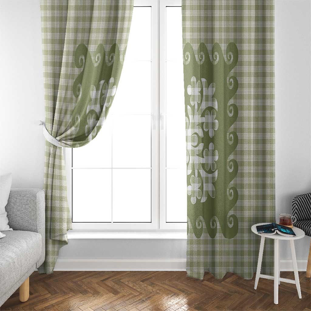 Green Ulu Palaka Quilt Pattern Window Curtain Hawaii Culture Breadfruit - Polynesian Pride
