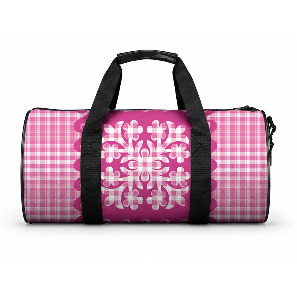 Pink Ulu Palaka Quilt Pattern Duffle Bag Hawaii Culture Breadfruit LT9 One size Pink - Polynesian Pride