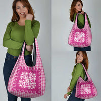 Pink Ulu Palaka Quilt Pattern Grocery Bag Hawaii Culture Breadfruit - Polynesian Pride
