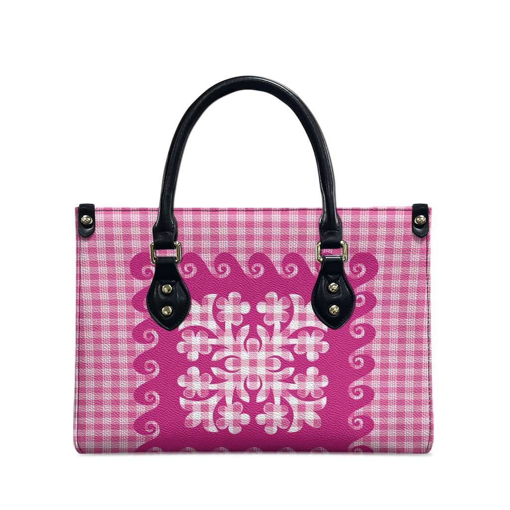 Pink Ulu Palaka Quilt Pattern Leather Bag Hawaii Culture Breadfruit LT9 - Polynesian Pride