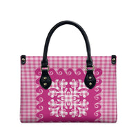 Pink Ulu Palaka Quilt Pattern Leather Bag Hawaii Culture Breadfruit LT9 - Polynesian Pride